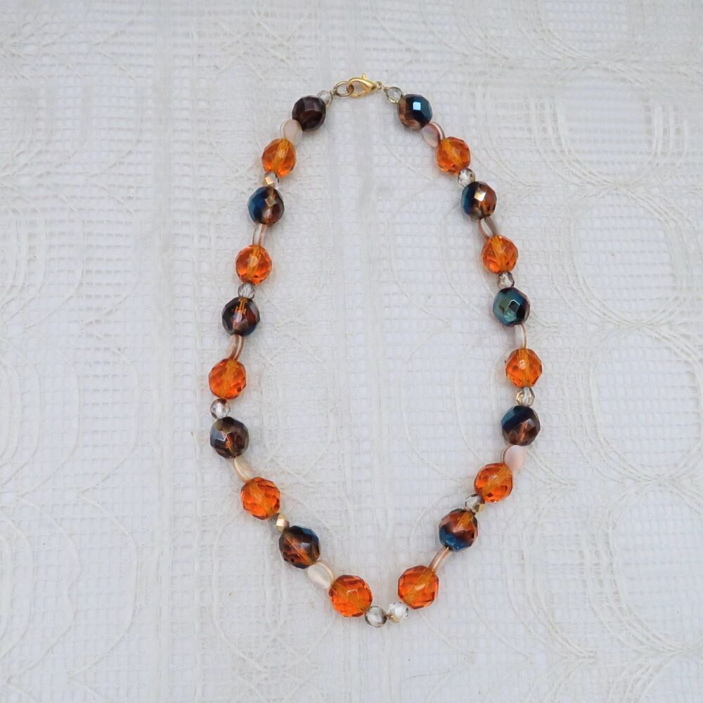 Handmade Amber and Brown Crystal Necklace 16 Inches For Women Fall Colors